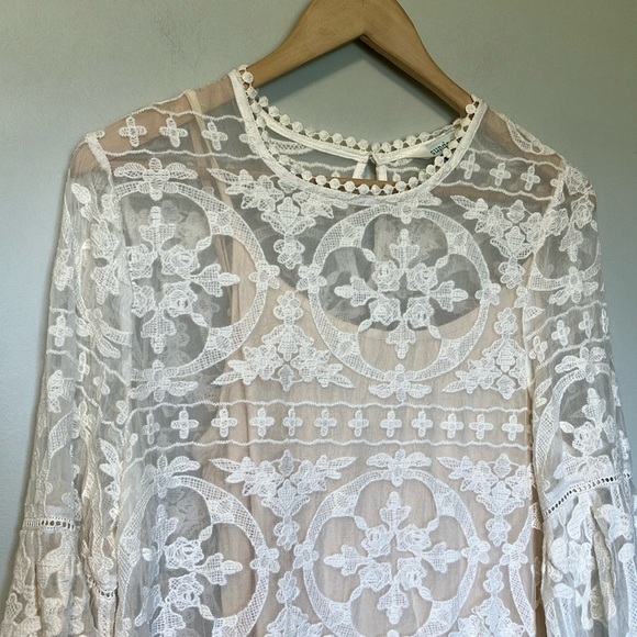 Sundance 100% Silk White Lace Dress with Lining - Picture 3 of 7